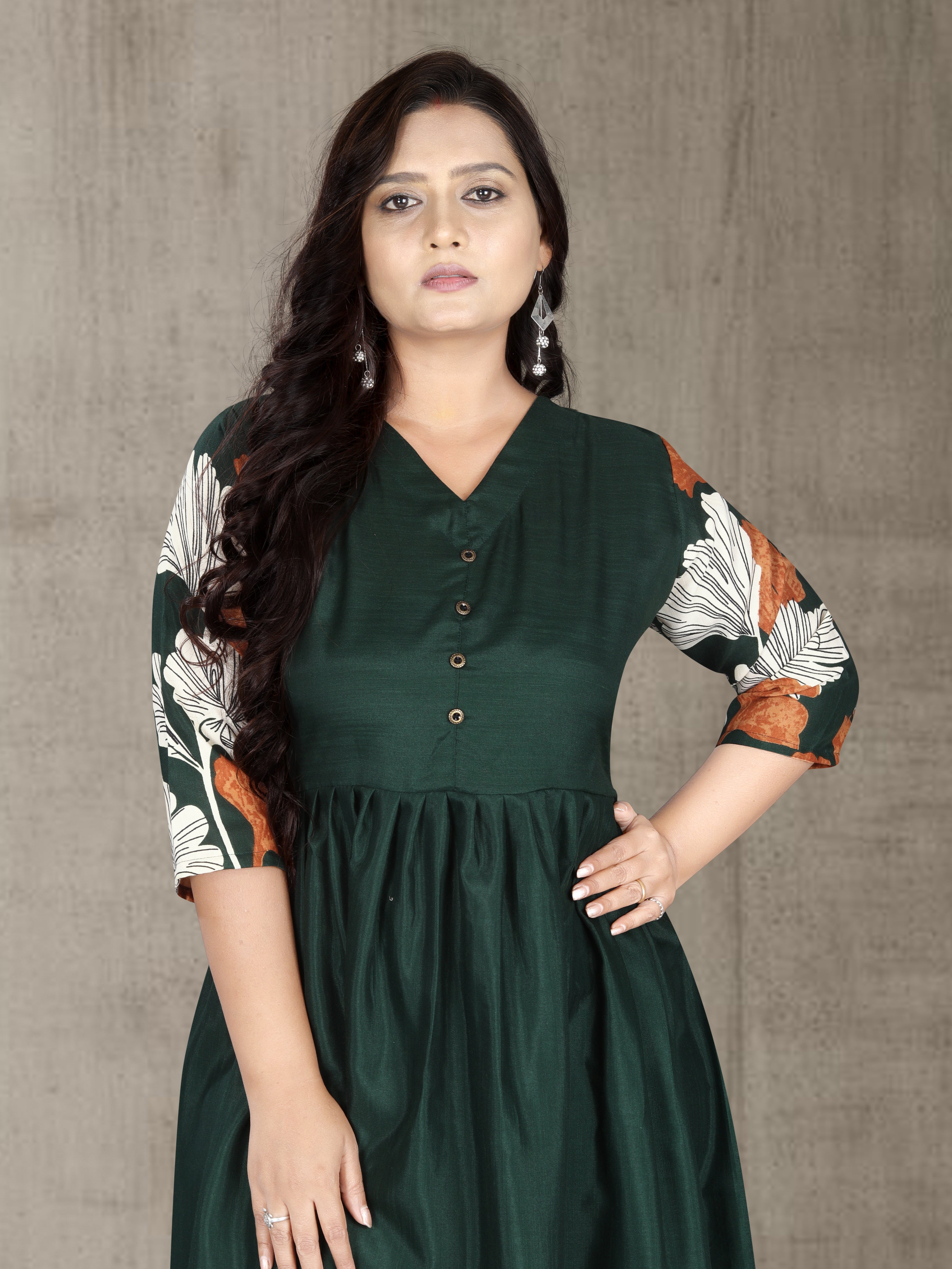 Women’s Printed Cotton Silk Anarkali Kurti | Elegant Flared Kurti | Size M to 3XL