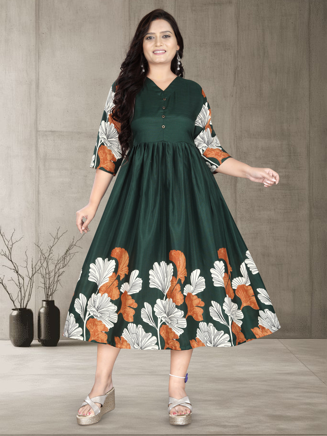 Women’s Printed Cotton Silk Anarkali Kurti | Elegant Flared Kurti | Size M to 3XL