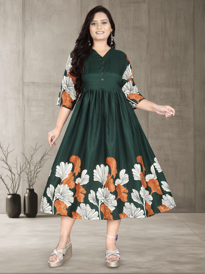Women’s Printed Cotton Silk Anarkali Kurti | Elegant Flared Kurti | Size M to 3XL