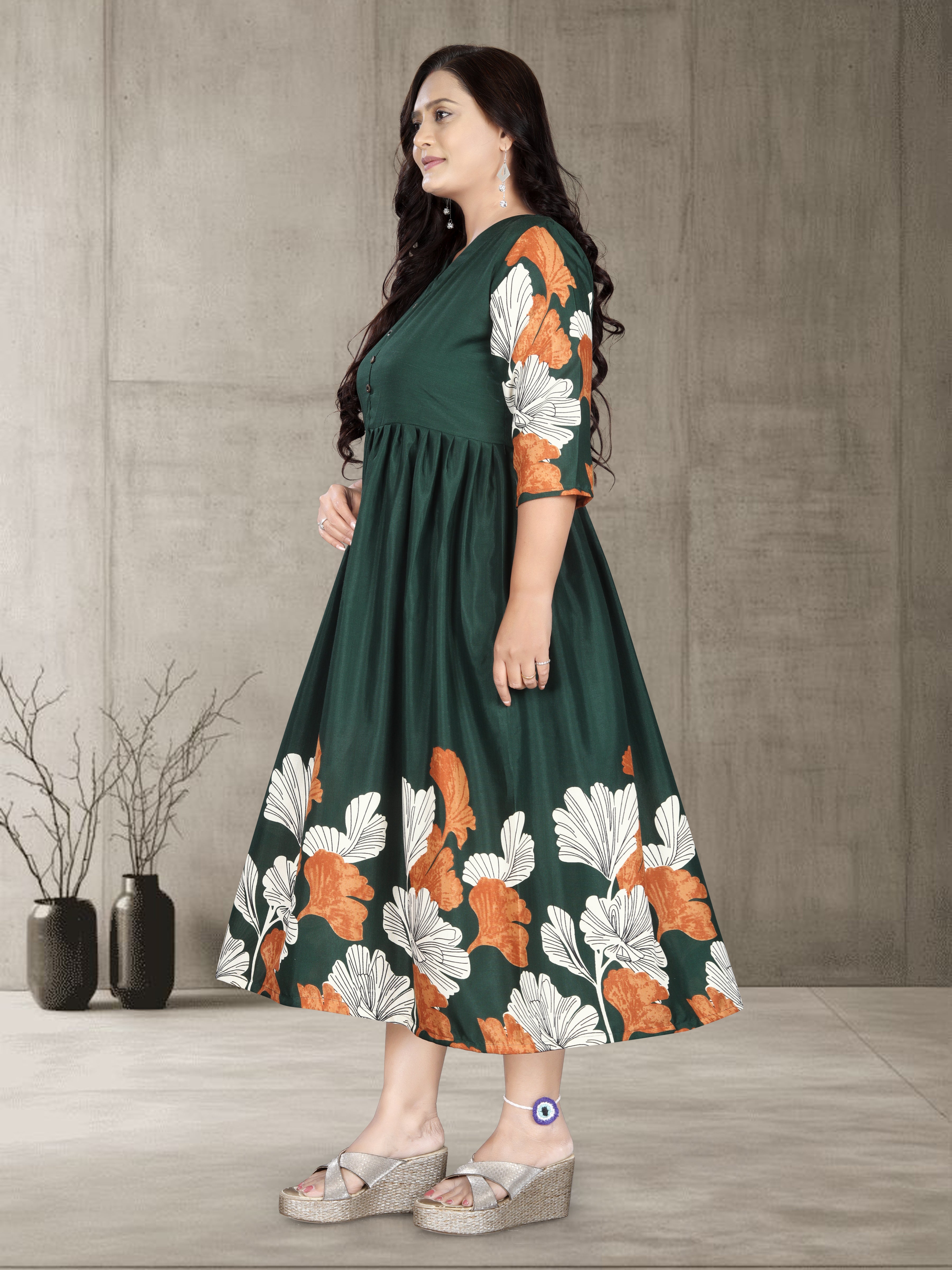 Women’s Printed Cotton Silk Anarkali Kurti | Elegant Flared Kurti | Size M to 3XL