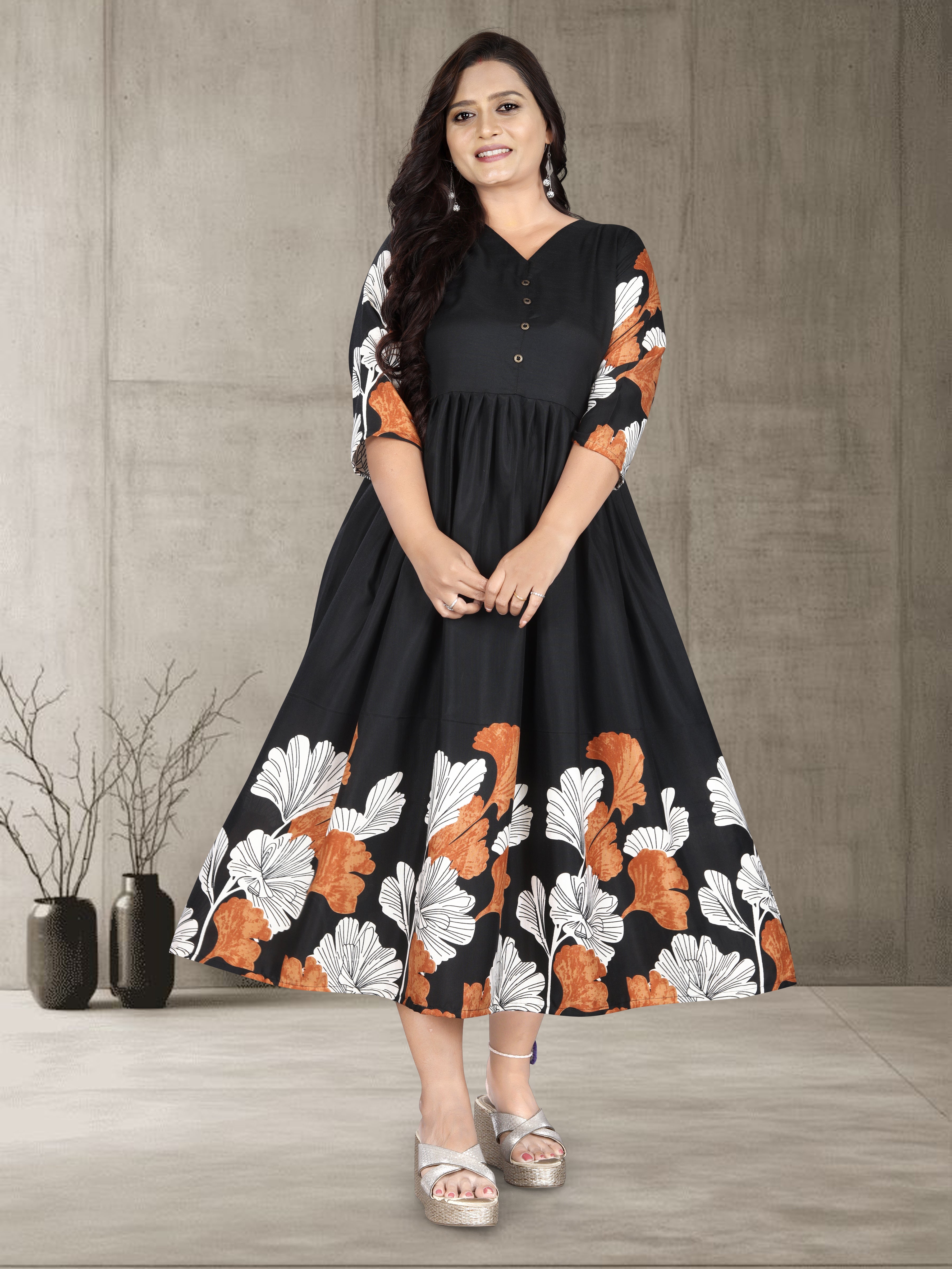 Women’s Printed Cotton Silk Anarkali Kurti | Elegant Flared Kurti | Size M to 3XL