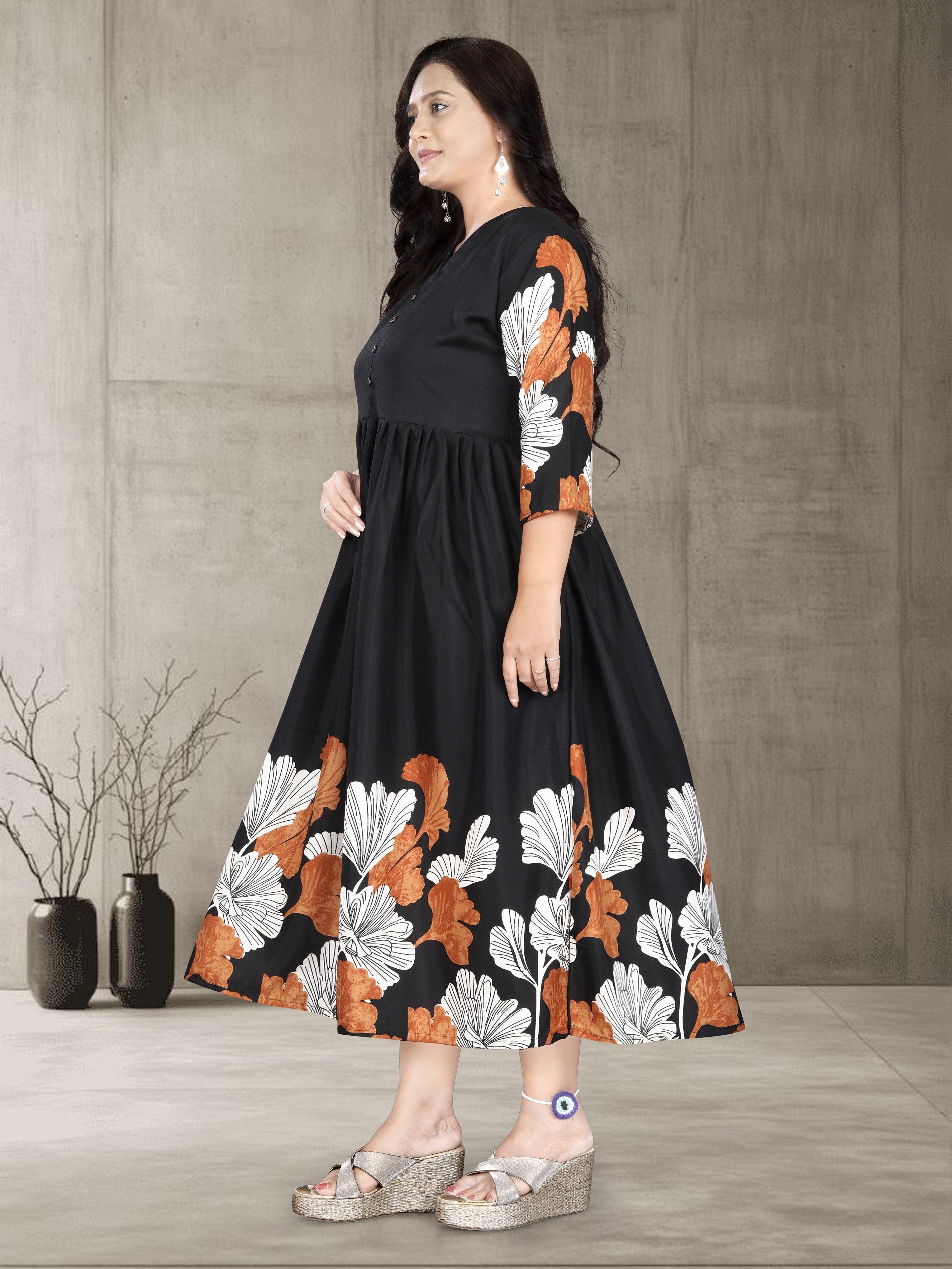 Women’s Printed Cotton Silk Anarkali Kurti | Elegant Flared Kurti | Size M to 3XL