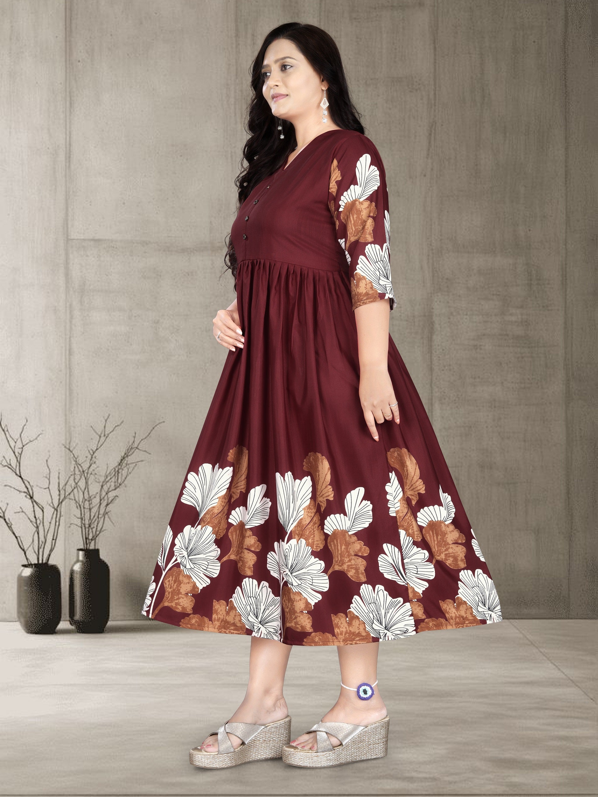 Women’s Printed Cotton Silk Anarkali Kurti | Elegant Flared Kurti | Size M to 3XL