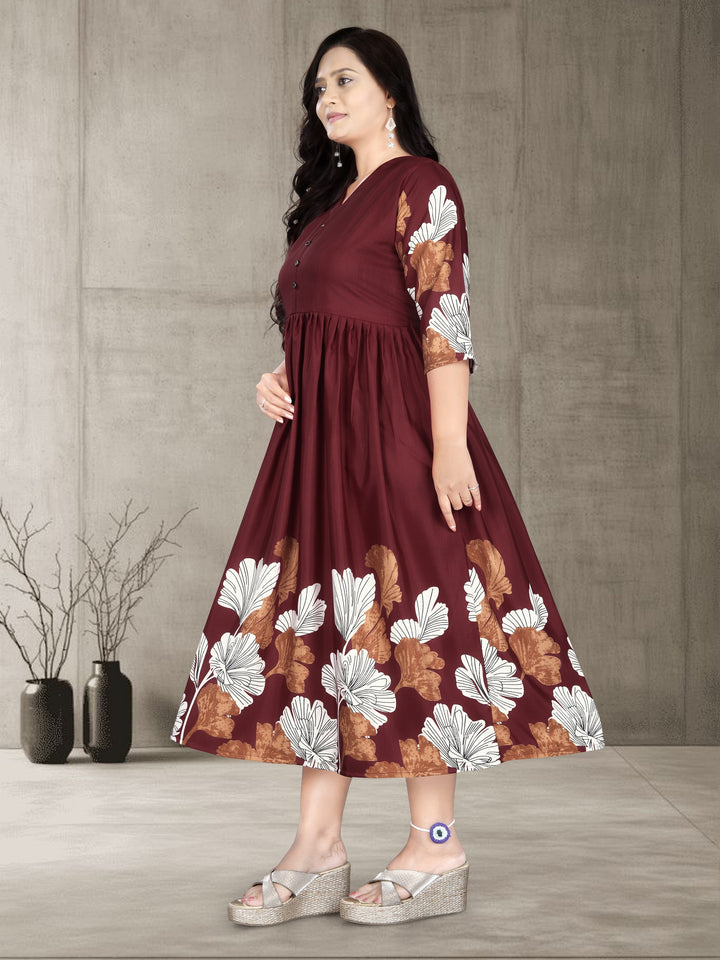 Women’s Printed Cotton Silk Anarkali Kurti | Elegant Flared Kurti | Size M to 3XL