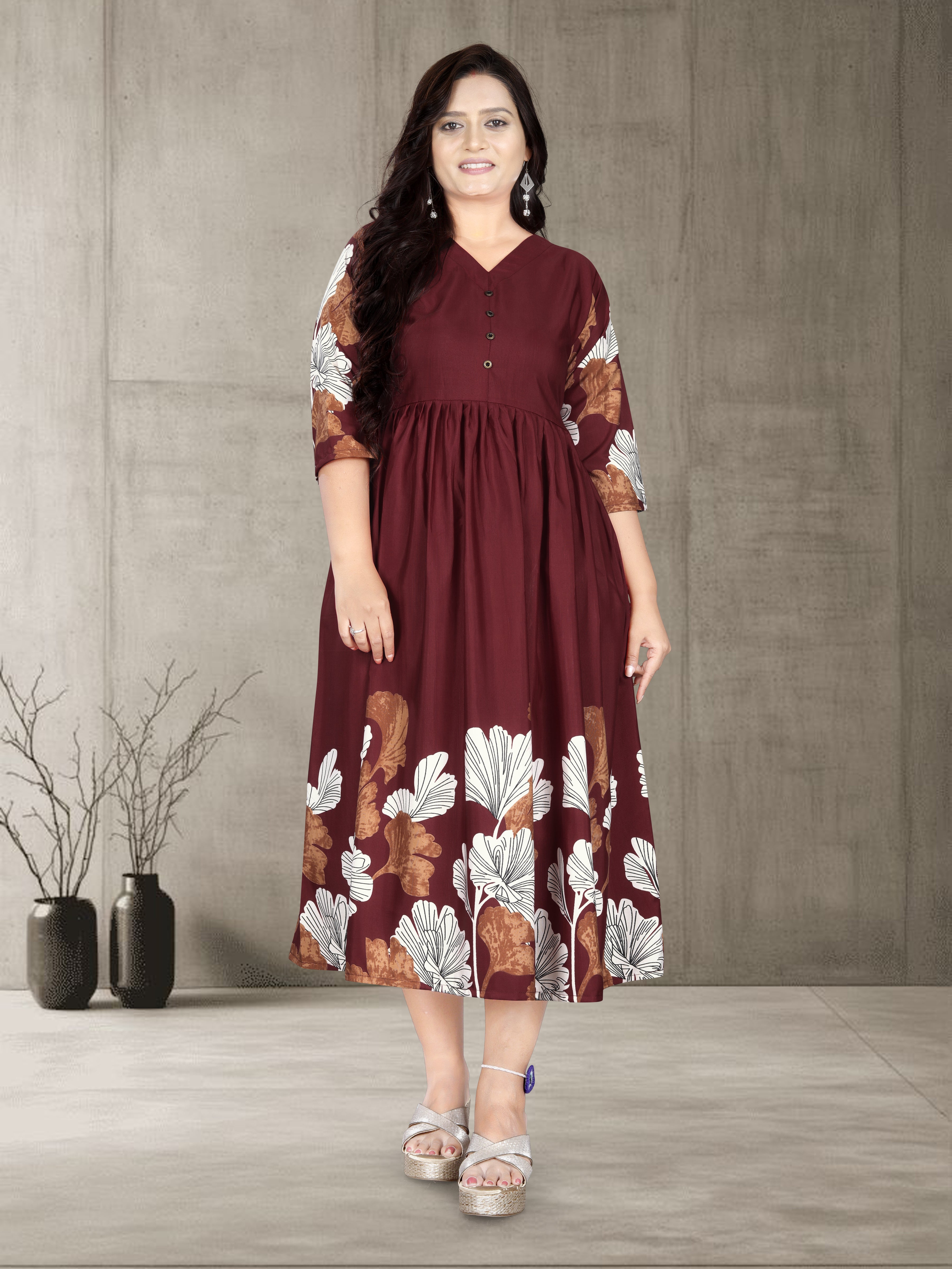 Women’s Printed Cotton Silk Anarkali Kurti | Elegant Flared Kurti | Size M to 3XL