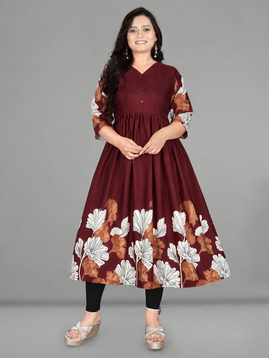 Women Embroidered Cotton Slub Anarkali Kurti | Elegant Ethnic Wear